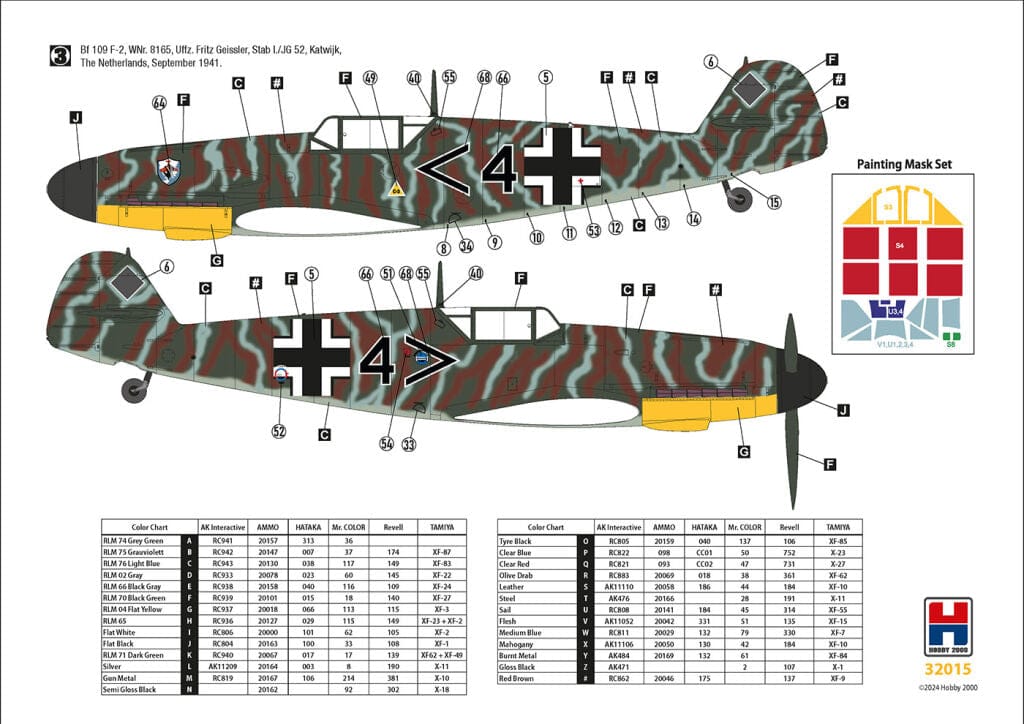 Hobby 2000 - 32015 - Messerschmitt Bf 109 F-2 - paint schemes
