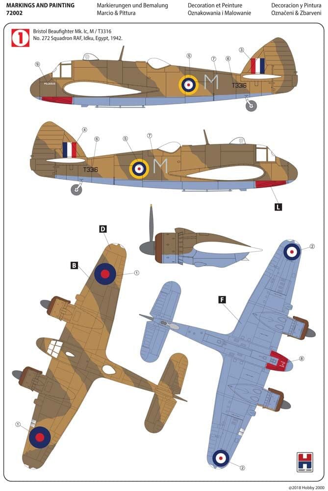 300 - Hobby 2000 - 72002 - Bristol Beaufighter Mk Ic / Mk If - paint schemes