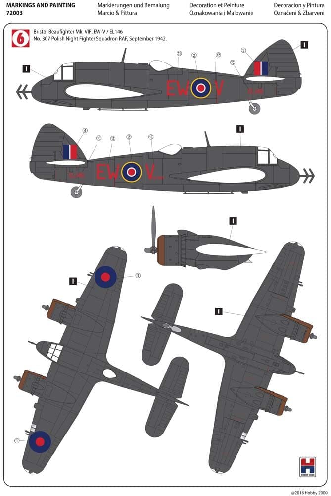 Hobby 2000 - 72003 - Bristol Beaufighter Mk VIf - paint schemes