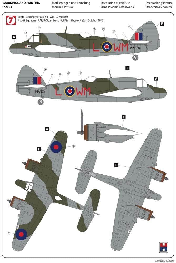 Hobby 2000 - 72004 - Bristol Beaufighter Mk VI (ITF) / Mk VIf - paint schemes