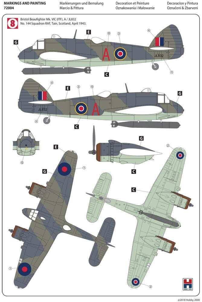 Hobby 2000 - 72004 - Bristol Beaufighter Mk VI (ITF) / Mk VIf - paint schemes