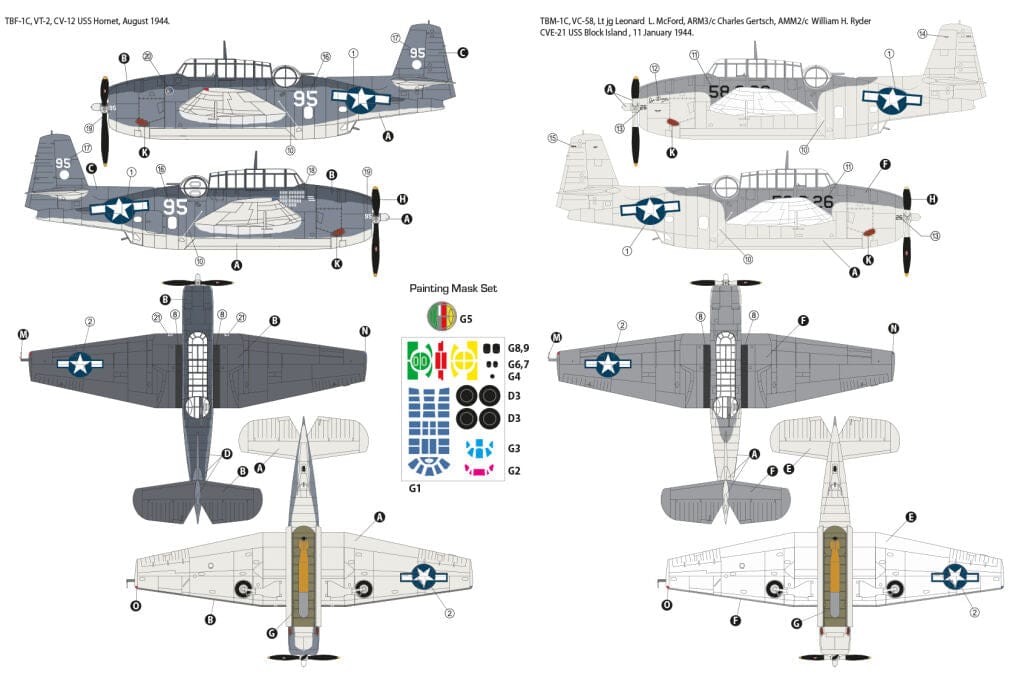 Hobby 2000 - 72009 - Grumman TBF-1C / TBM-1C Avenger - paint schemes