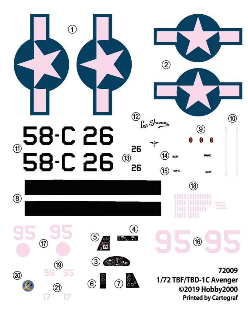 400 - Hobby 2000 - 72009 - Grumman TBF-1C / TBM-1C Avenger - decals