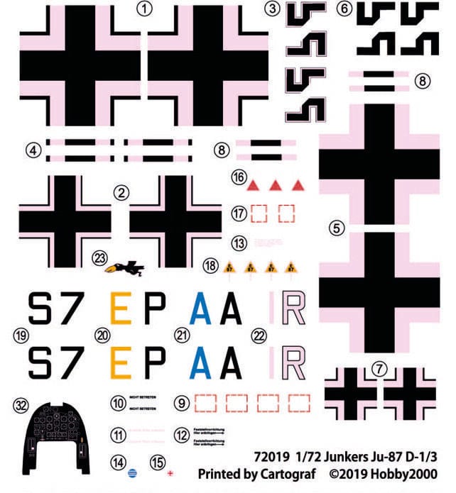 Hobby 2000 - 72019 - Junkers Ju 87 D-1 Stuka - decals