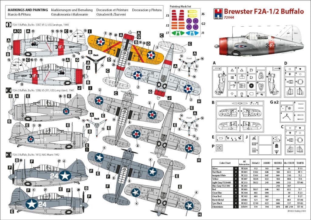 300 - Hobby 2000 - 72064 - Brewster F2A-1/2 Buffalo - paint schemes