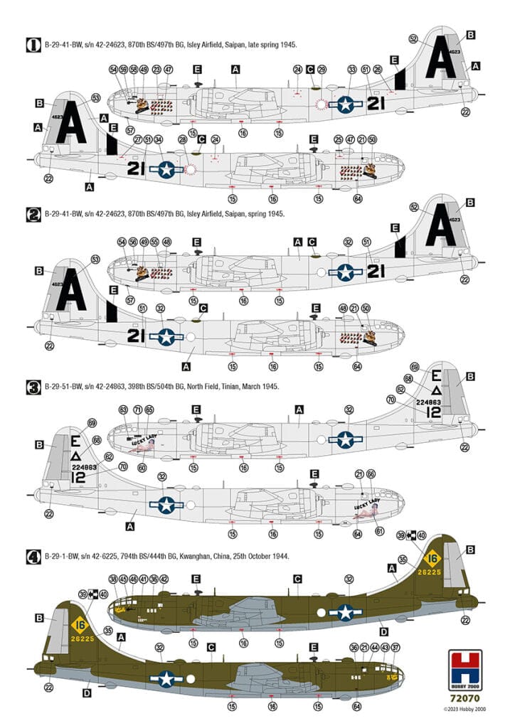 Hobby 2000 - 72070 - Boeing B-29 Superfortress - paint schemes