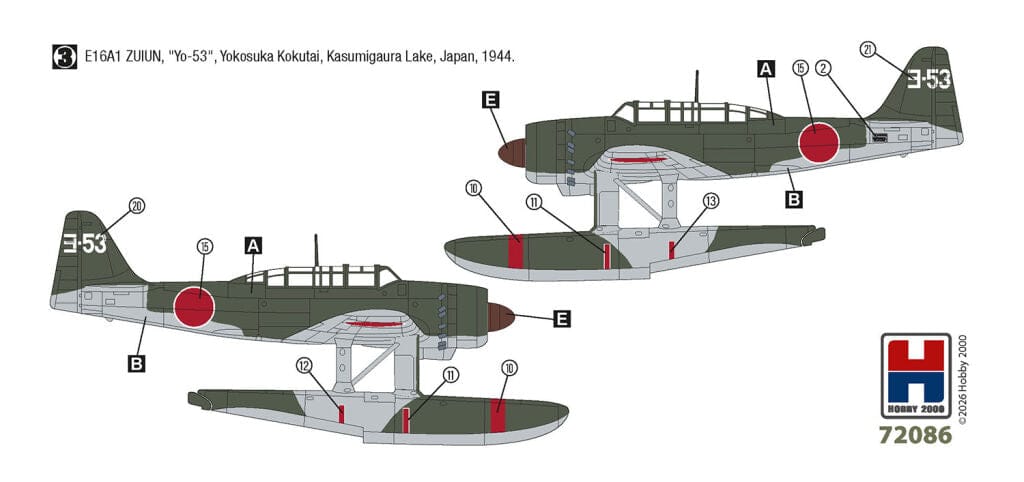 301 - Hobby 2000 - 72086 - Aichi E16A1 Zuiun (early) ‘Paul’ - paint schemes