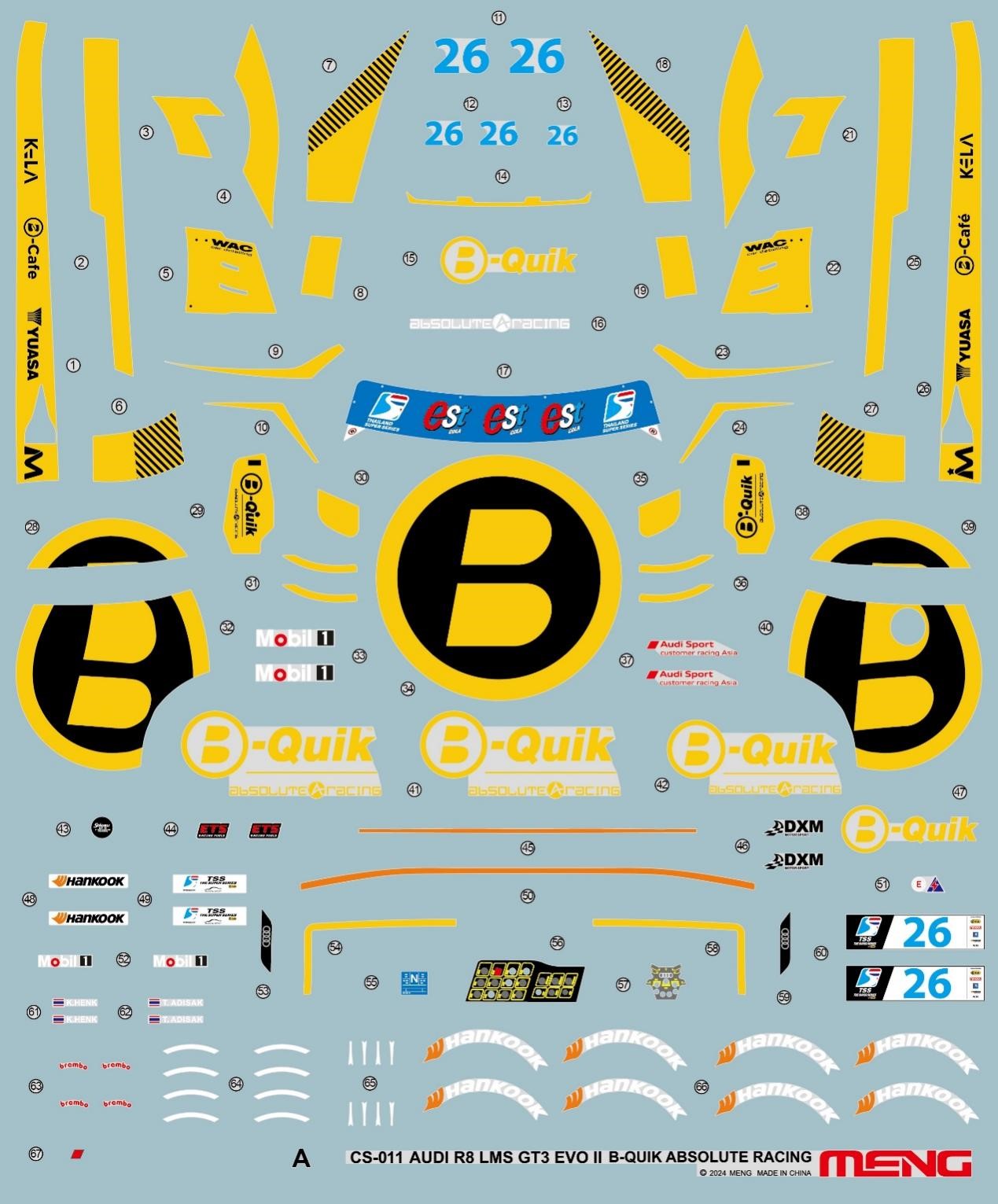 decals - The CS-009 and CS-011 kits offer high-precision decals featuring the Absolute Racing team liveries.