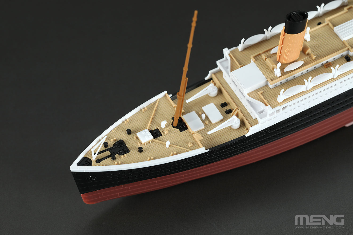 painted model - The bow anchor windlass, cranes and vents are produced as separate parts for better details and correct colors.