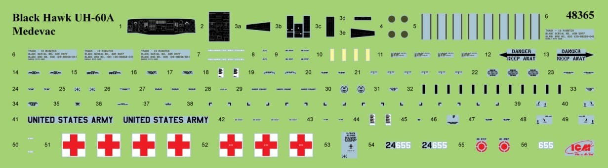 ICM - 48365 - Sikorsky UH-60A Black Hawk Medevac with Crew - decals