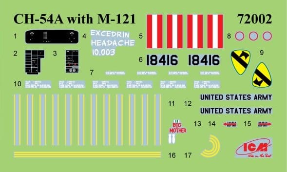 ICM - 72002 - Sikorsky CH-54A Tarhe with M121 Bomb - decals