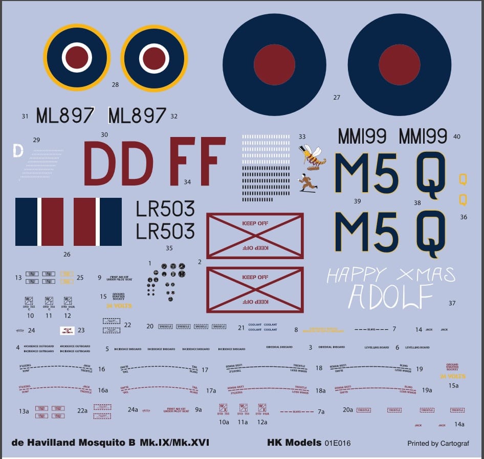 HK Models - 01E016 - de Havilland Mosquito B Mk IX / XVI - decals