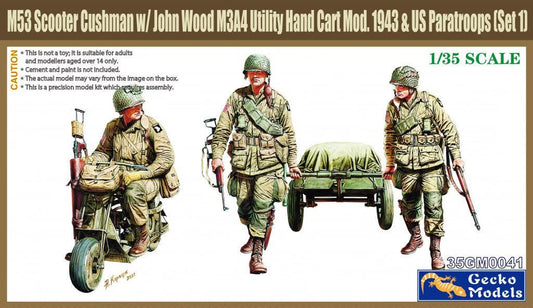 010 - United States Paratroopers with M53 Cushman Scooter and John Wood M3A4 Utility Hand Cart - primary image