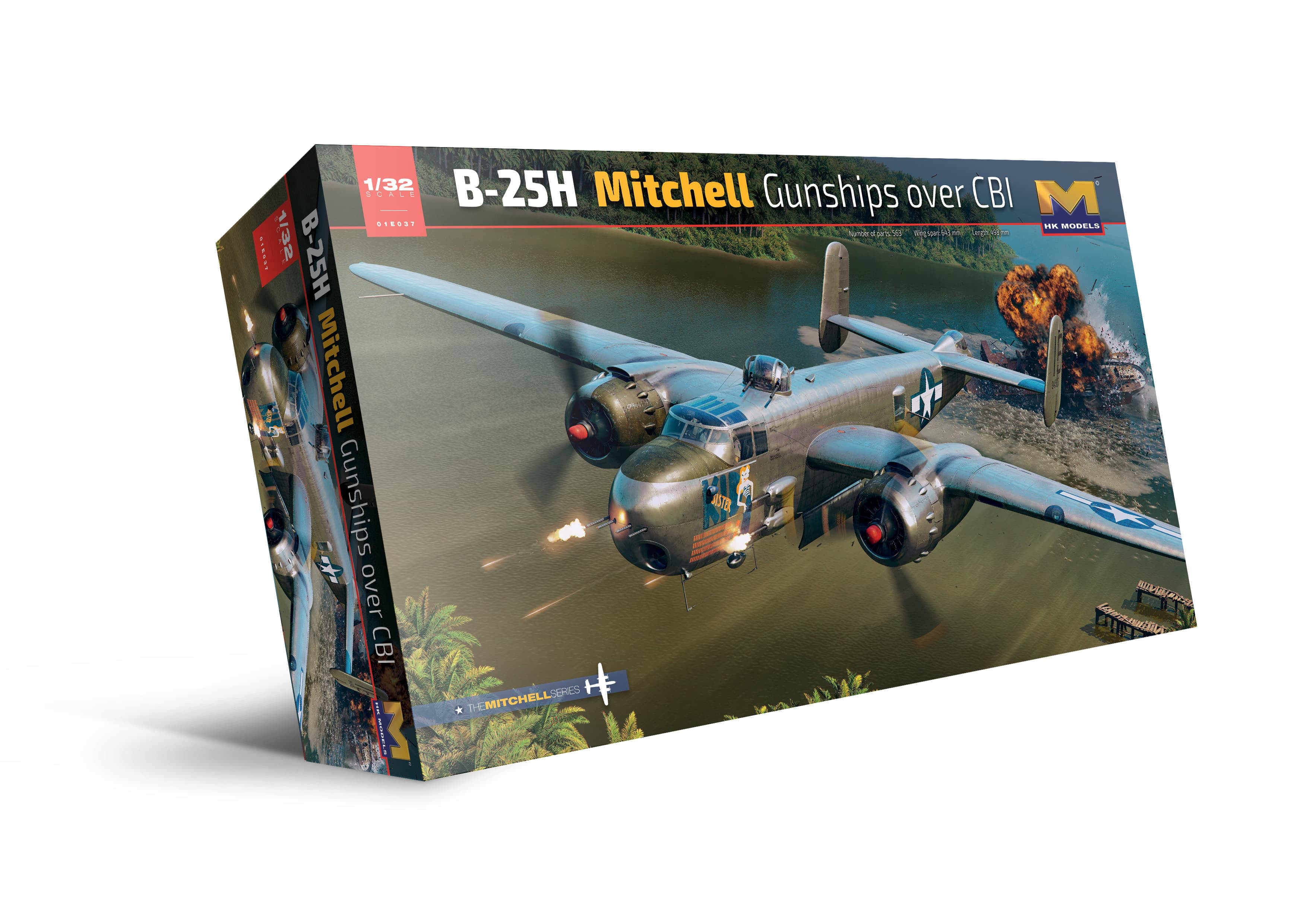 HK Models - 01E037 - North American B-25H Mitchell ‘Gunships over CBI’ - box front right angle