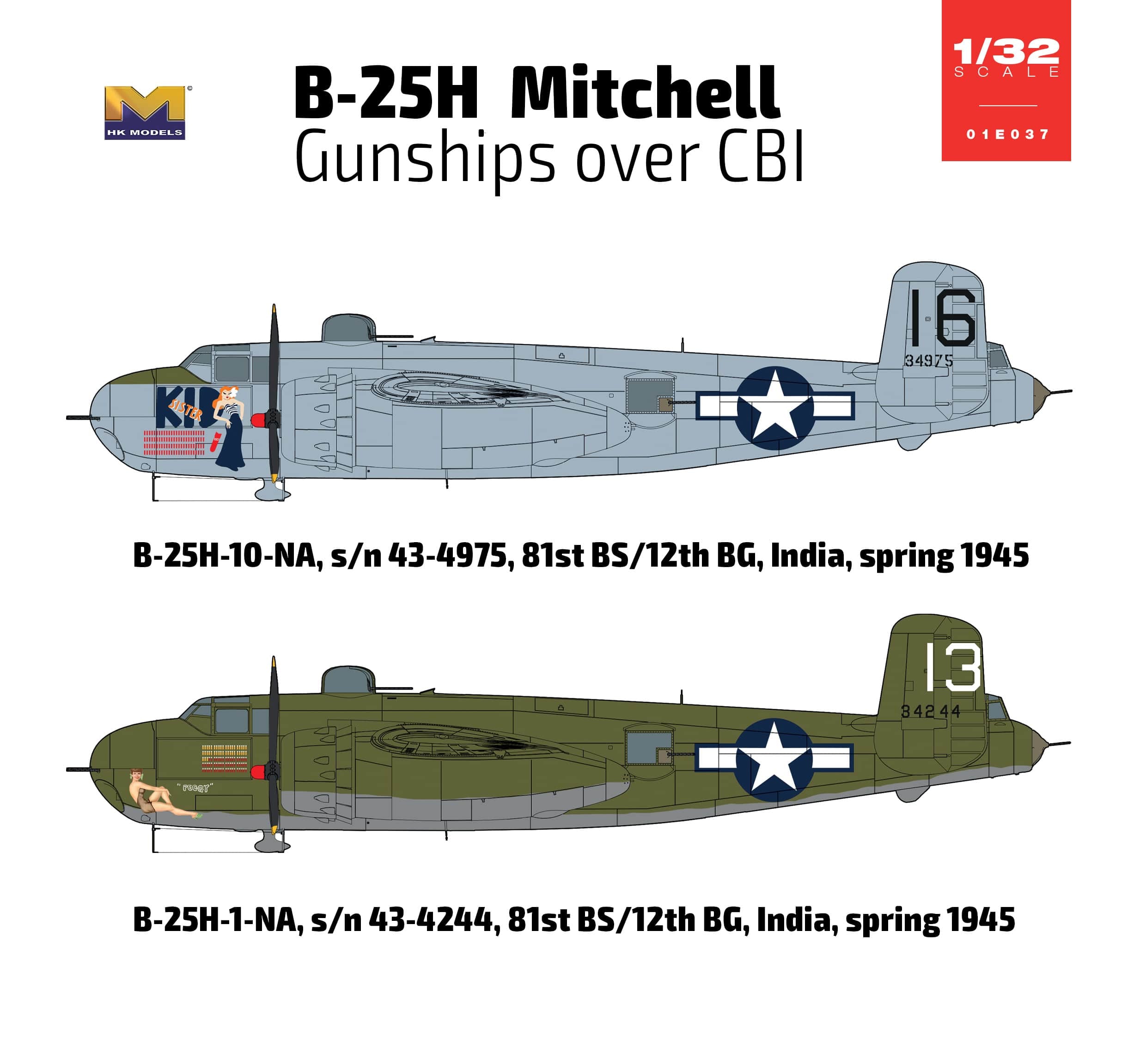 HK Models - 01E037 - North American B-25H Mitchell ‘Gunships over CBI’ - paint schemes