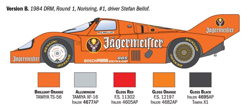Italeri - 3678 - Porsche 956 Jägermeister - paint schemes