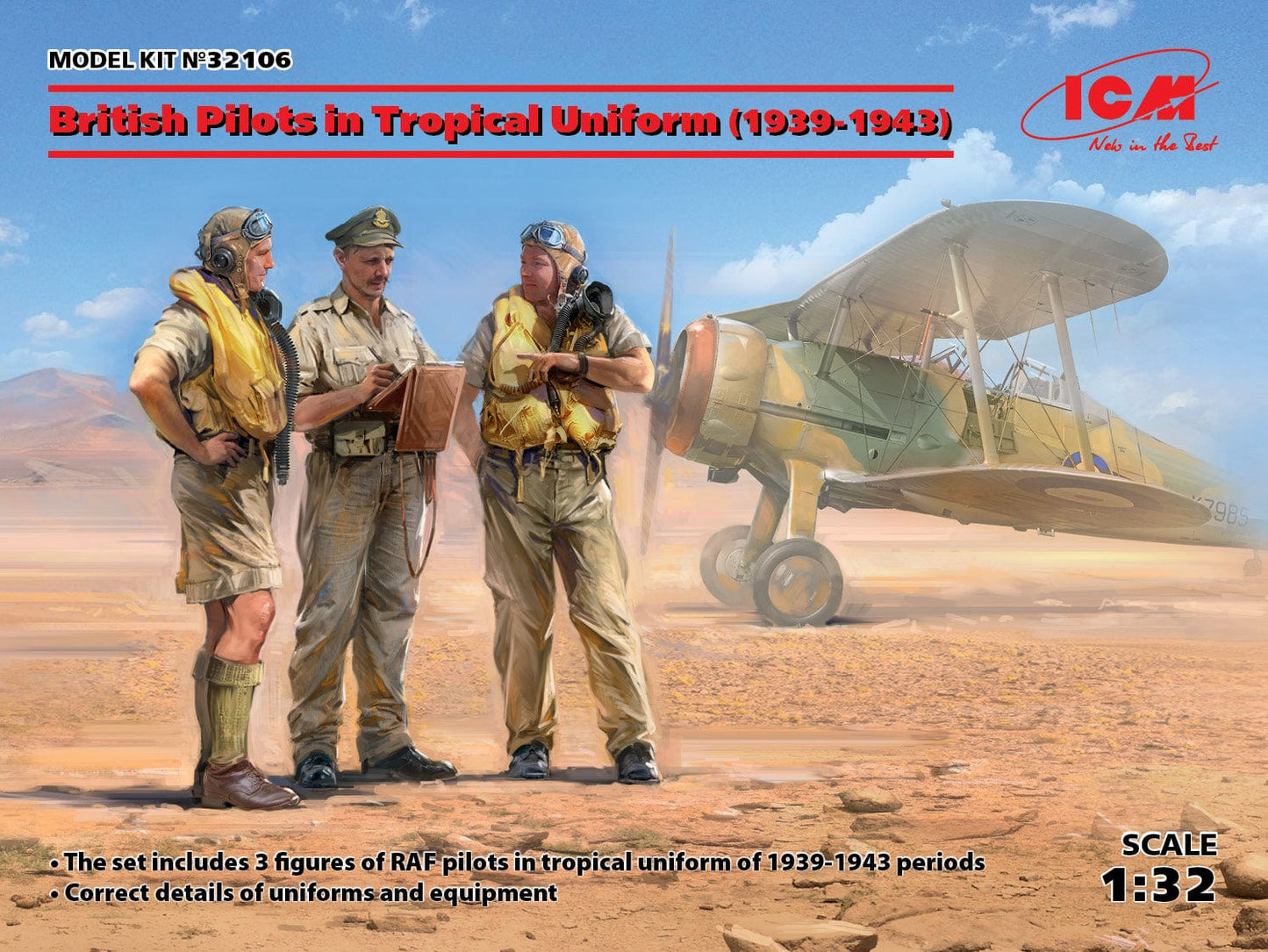 010 - ICM - 32106 - British RAF Pilots in Tropical Uniform (1939-43) - primary image