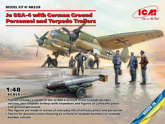 010 - ICM - 48229 - Junkers Ju 88 A-4 with Ground Staff and Torpedo Trailers - primary image