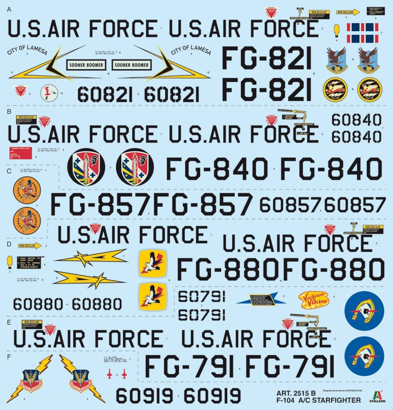 402 - Italeri - 2514 - Lockheed F-104G / Aeritalia F-104S Starfighter - decals
