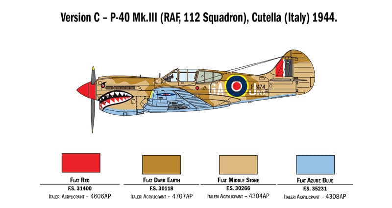 302 - Italeri - 2795 - Curtiss Kittyhawk Mk Ia/Mk III / P-40 E/K Warhawk - paint schemes