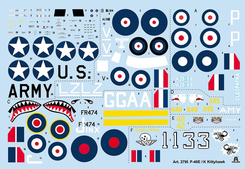 400 - Italeri - 2795 - Curtiss Kittyhawk Mk Ia/Mk III / P-40 E/K Warhawk - decals