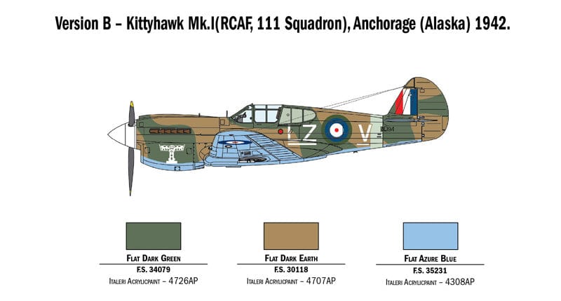 301 - Italeri - 2795 - Curtiss Kittyhawk Mk Ia/Mk III / P-40 E/K Warhawk - paint schemes
