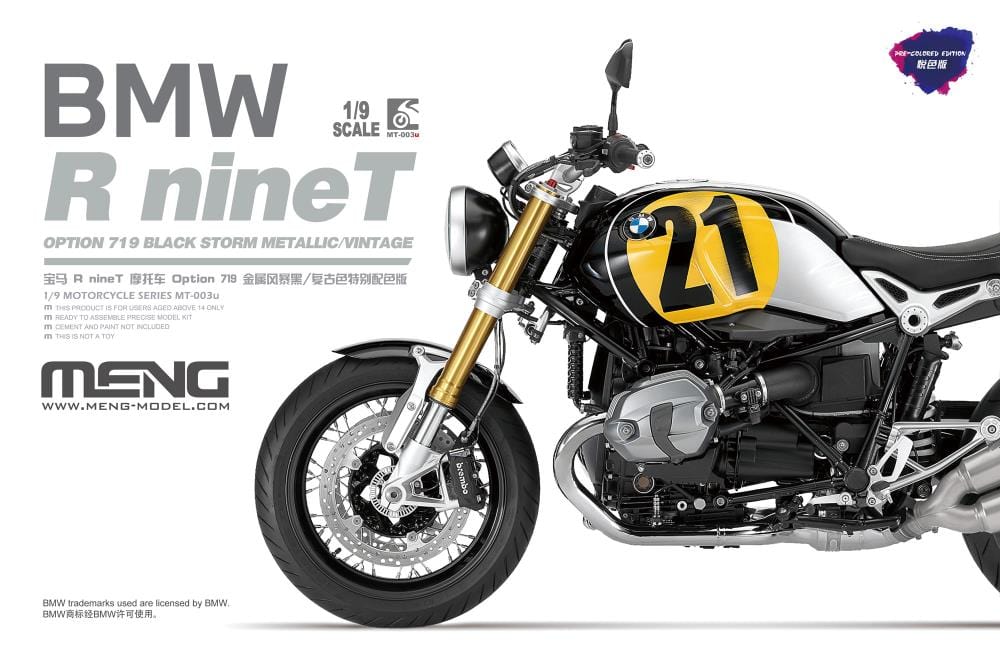 010 - Meng Model - MT-003u - BMW R nineT Option 719 Black Storm Metallic / Vintage [Coloured] - primary image