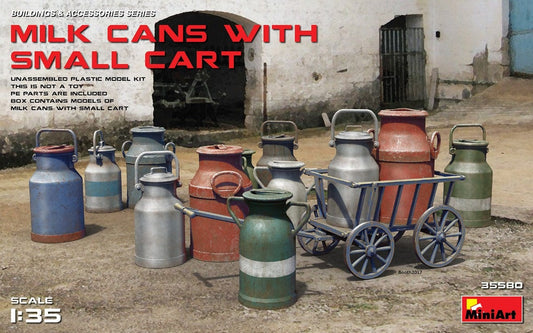 010 - Miniart - 35580 - Milk Cans with Small Cart - primary image