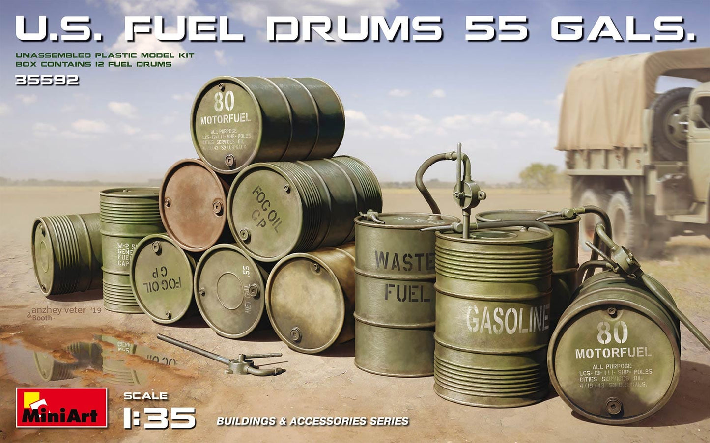 010 - Miniart - 35592 - United States 55gal Fuel Drums - primary image