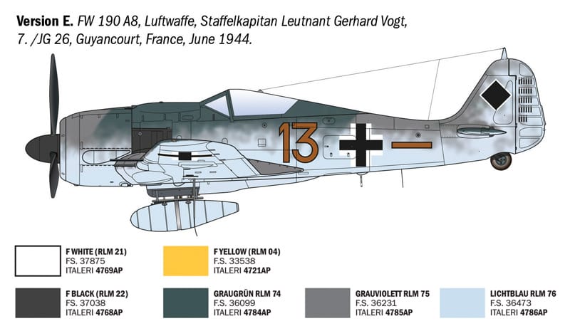 Italeri - 1490 - Focke-Wulf Fw 190 A-7/A-8 ‘WWII Aces’ - paint schemes